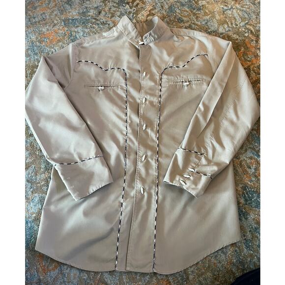 El General Men’s Western Tan Charro Shirt w/ Braided Trim, M - Picture 1 of 5